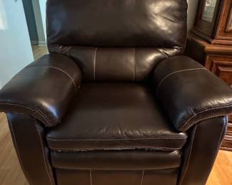Dark Brown Faux Leather Recliner Chair with Contrast Stitching