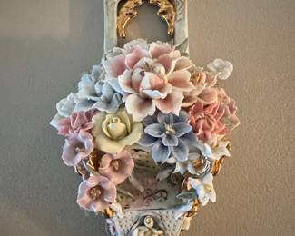 Vintage Capodimonte Style Porcelain Floral Wall Pocket Vase