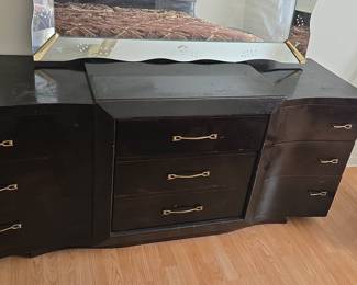 Mid-Century Waterfall Dresser with Etched Mirror