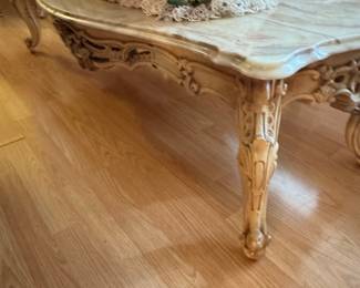 Ornate Carved Coffee Table with Marble Top
