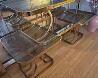 Milo Baughman Style Brass and Glass Etagere Set