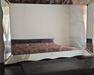 Vintage Venetian Etched Glass Mirror with Fabric Inset