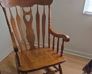 Oak "Sweetheart" Rocking Chair with Carved Crest Rail
