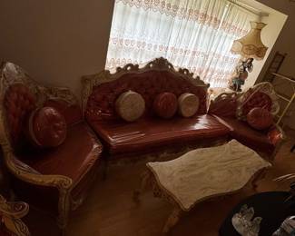 Ornate Baroque Style Sofa Set with Coffee Table
