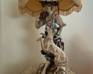 Capodimonte Figural Table Lamp with Shepherdess and Dog