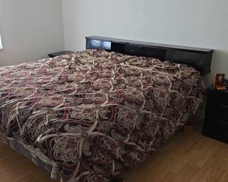 Dark Wood Headboard with Integrated Shelving