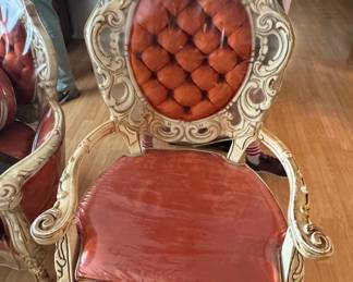 Ornate Carved Giltwood Armchair with Tufted Upholstery