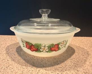 Fire King Strawberry Casserole Dish with Lid
