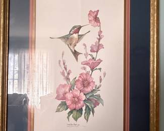 Hummingbird and Flowers Print by Carolyn Shores Wright
