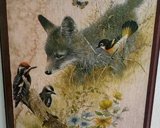 Vintage Giordano Fox and Birds Print