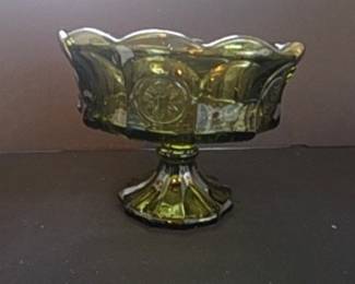Fostoria Coin Glass Green Footed Compote Dish