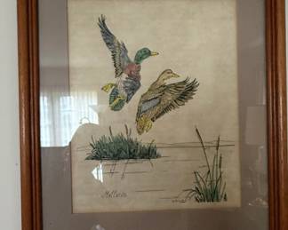 Mallards in Flight Watercolor Painting by W. White