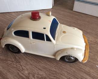 Vintage Plastic Wind-Up Volkswagen Beetle Police Car Toy by LYRA