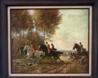 Vintage Fox Hunting Oil Painting by Alfred Wheeler