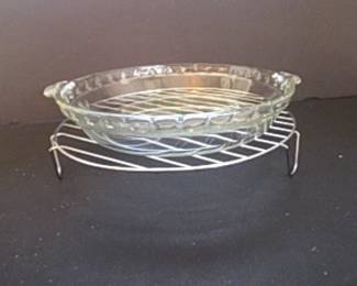 Vintage Pyrex Glass Pie Plate with Wire Rack
