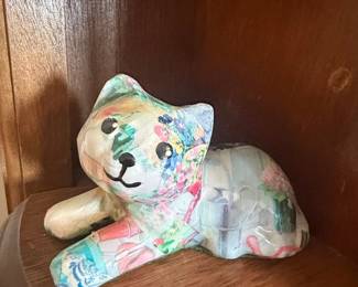 Vintage Floral Decoupage Cat Figurine