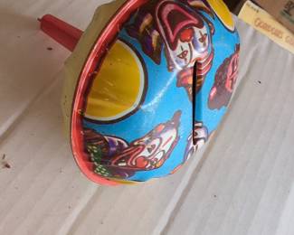 Vintage Tin Litho Clown Spinning Top - US Metal Toy Co.
