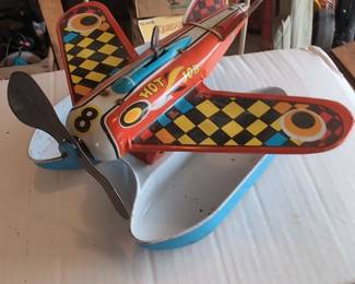 Vintage Tin Lithographed "Hot Job" Sea Plane Toy