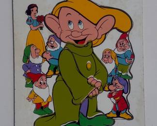 Vintage Playskool Disney Snow White and the Seven Dwarfs Dopey 9-Piece Wooden Puzzle