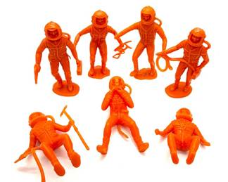 Vintage Marx Spacemen Orange- Complete Set of 7 Poses