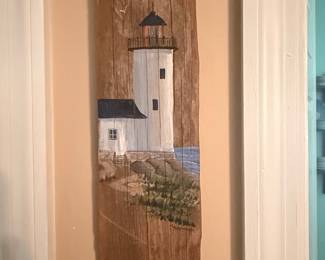 Hand-Painted Lighthouse on Driftwood by H. Mittmann