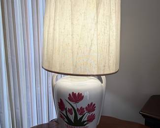 Vintage Ceramic Table Lamp with Pink Floral Motif