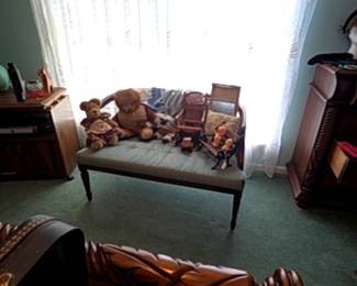 Vintage Teddy Bears and Miniature Furniture on Settee