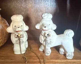 Vintage Ceramic Poodle Figurines with Chain