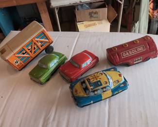Vintage Tin Litho Toy Cars and Train