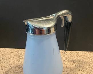 Vintage Frosted Glass Syrup Dispenser with Chrome and Black Bakelite Handle
