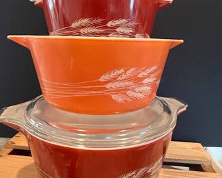 Vintage Pyrex Autumn Harvest Wheat Casserole Dishes