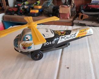 Vintage Tin Lithographed Police Helicopter Toy