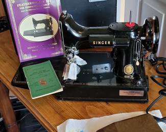 Vintage Singer Featherweight 221-1 Portable Electric Sewing Machine with Case and Manual