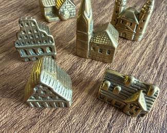 Set of 6 Solid Brass Miniature Buildings
