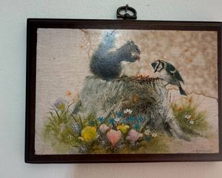 G. Giordano Squirrel and Blue Jay Painting