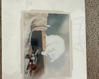 Vintage White Cat with Spurs Print by Lynn Hollyn