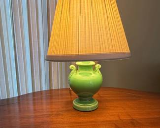 Vintage Green Ceramic Urn Table Lamp with Leaf Handles
