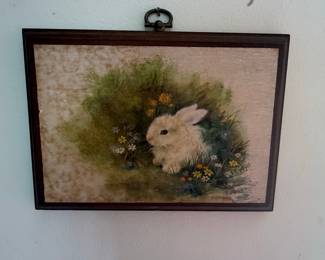 Giordano Bunny and Flowers Print, Vintage Wall Art