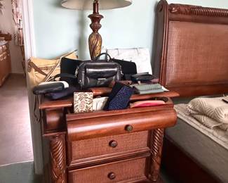 Vintage Tommy Bahama Style Nightstand with Woven Accents