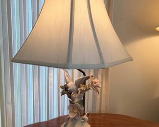 Vintage Porcelain Figural Table Lamp with Birds and Flowers