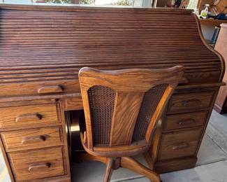 Vintage Roll top desk and chair 