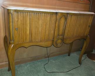 Marble top rolling door side cabinet