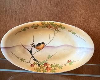 Hand Painted Nippon Oval Dish with Bird Motif