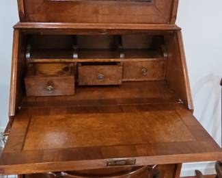 Vintage Walnut Secretary Desk with Display Cabinet