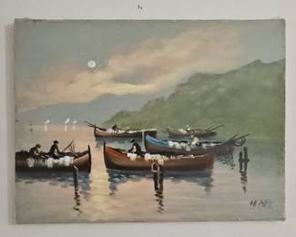Boats at Dusk Oil Painting by De Heik