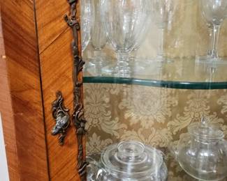 Antique Louis XV Style Marquetry Corner Vitrine Cabinet