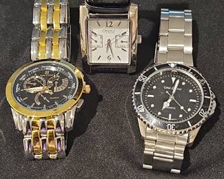 Assorted Men's Quartz Watches: Two-Tone Complication, Caravelle by Bulova, and Cote d'Azur Dive Style