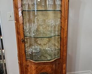 Antique Louis XV Style Marquetry Corner Vitrine Cabinet
