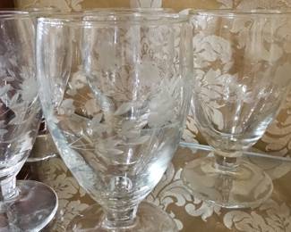 Fostoria Etched Floral Crystal Goblets