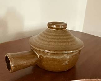 Vintage Stoneware Soup Bowl with Vented Lid and Handle